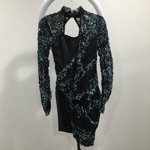 BALARA Dance Black Blue Sequins High Low Hem Costume One Piece Romper